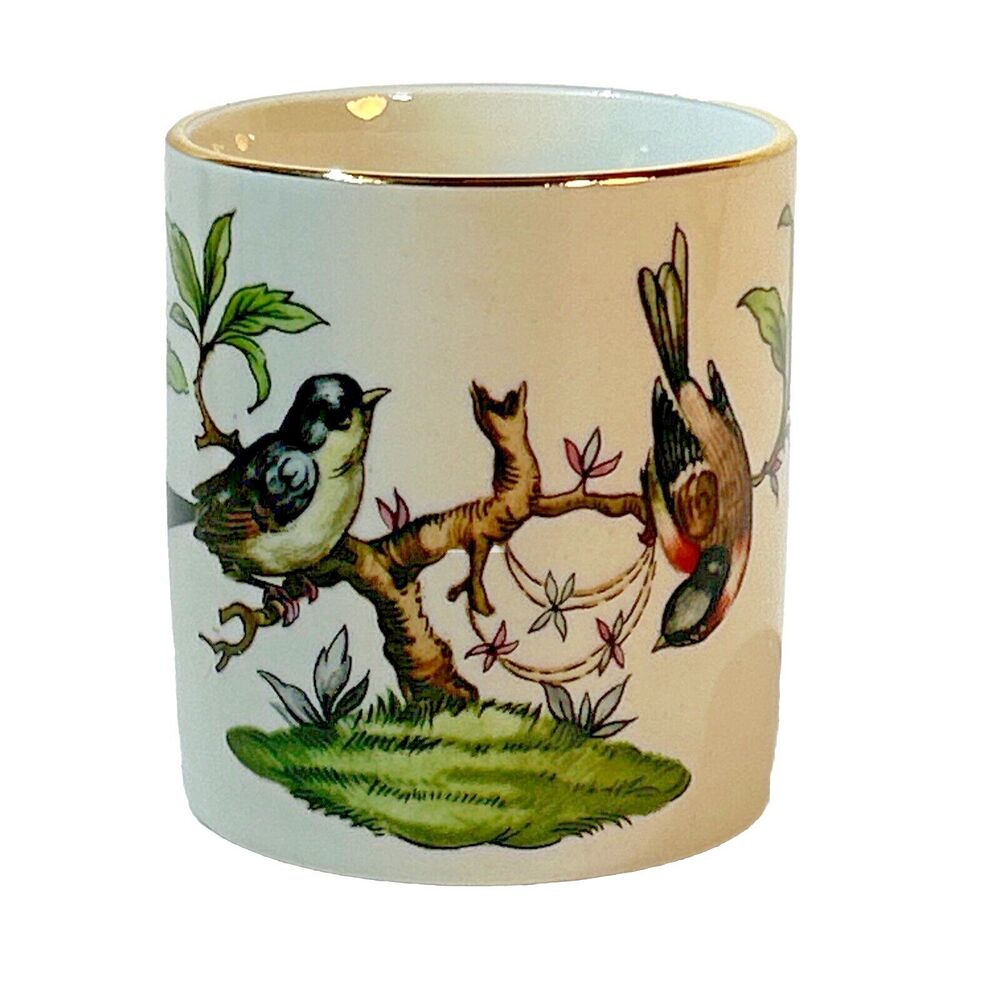 Vintage Florentine Porcelain Tea Cup (No Handle) Mug-Beautiful Bird Design-Italy
